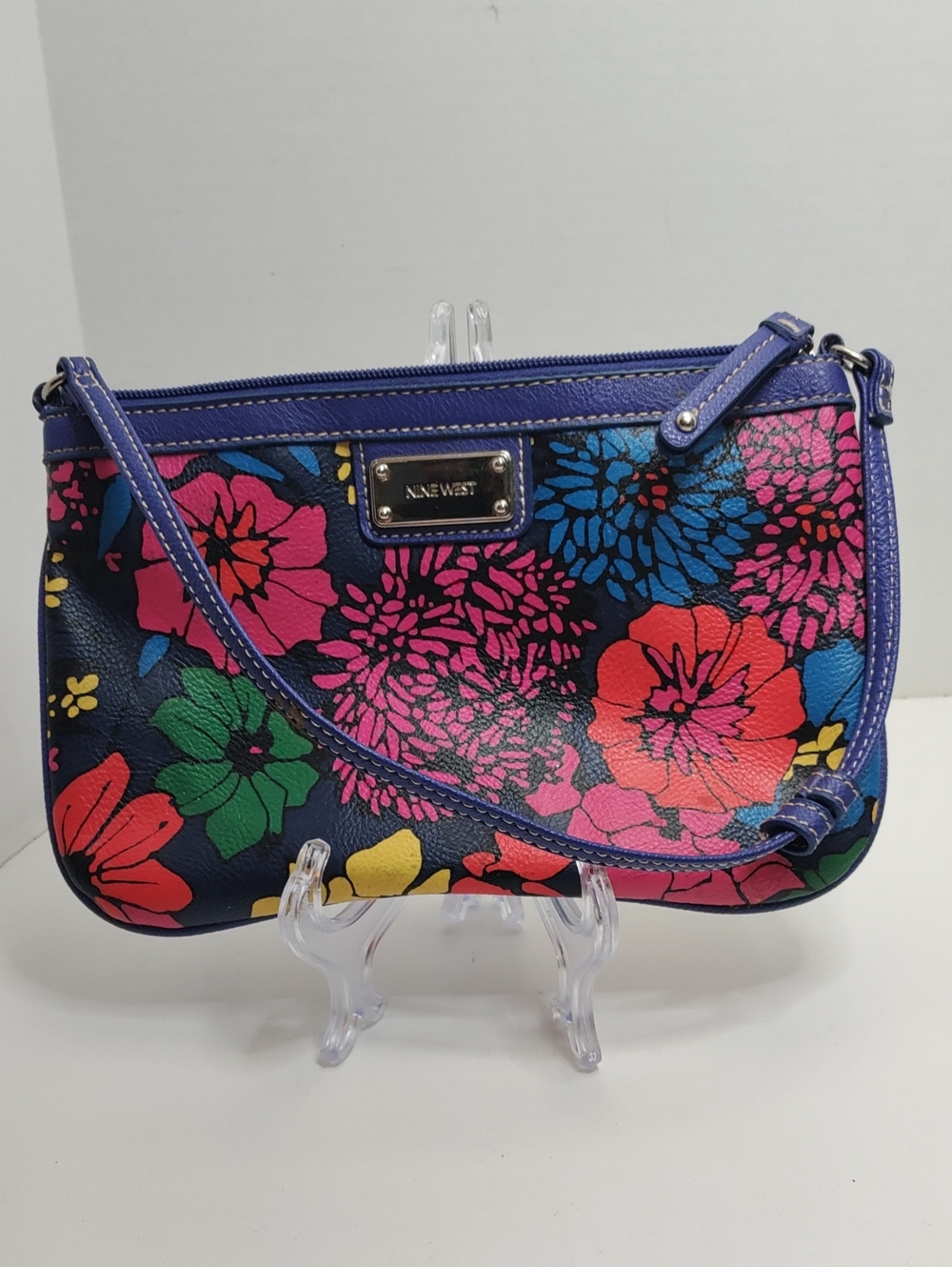 Nine West Navy Floral Wristlet with Bright Multicolor Blooms